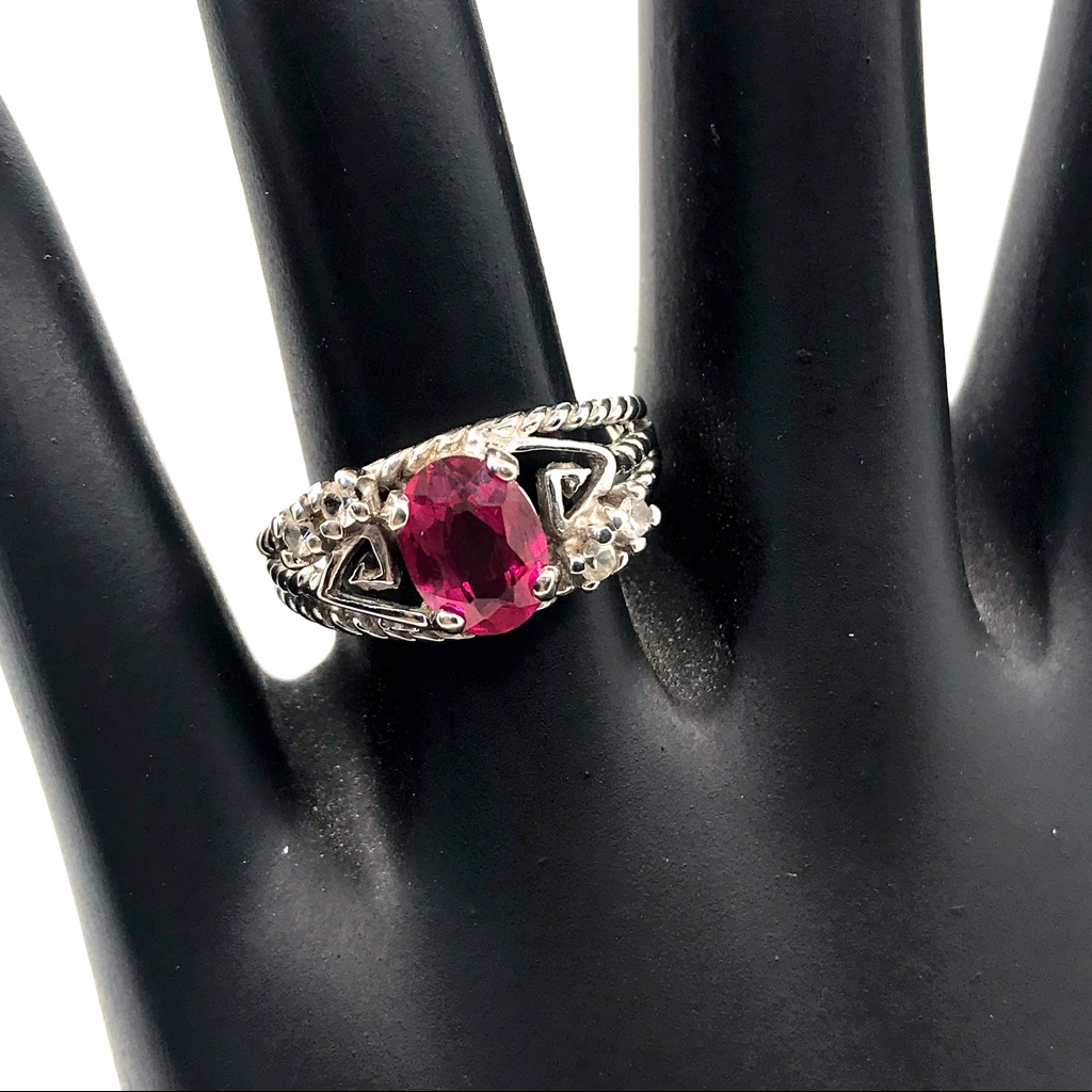 10k Solid White Gold Ruby & Topaz Ring